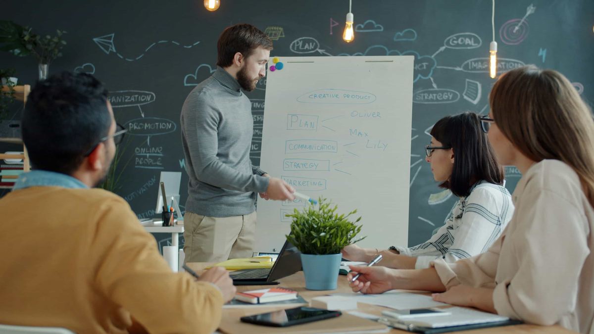 Team at a whiteboard